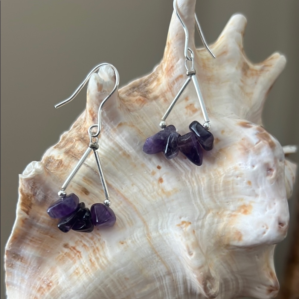 Silver and Purple Gemstone Earrings